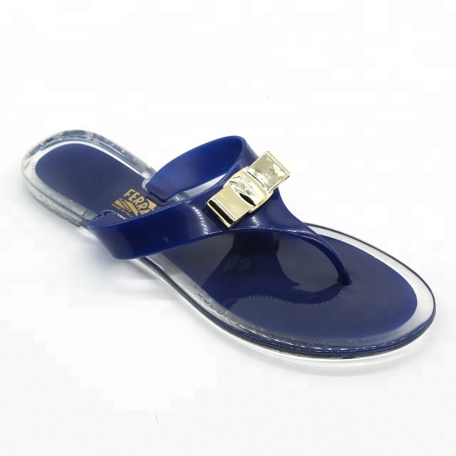 PVC Bow Plastic Jelly Sandals Summer Fashion Flat Beach Shoes Ladies Flip Flops Jelly Shoes For Women