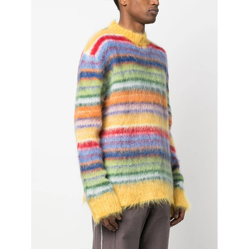 Custom LOGO OEM & ODM mohair sweaters men Fuzzy Long Sleeve knitwear winter pullover Striped knit men  knitted mohair sweaters