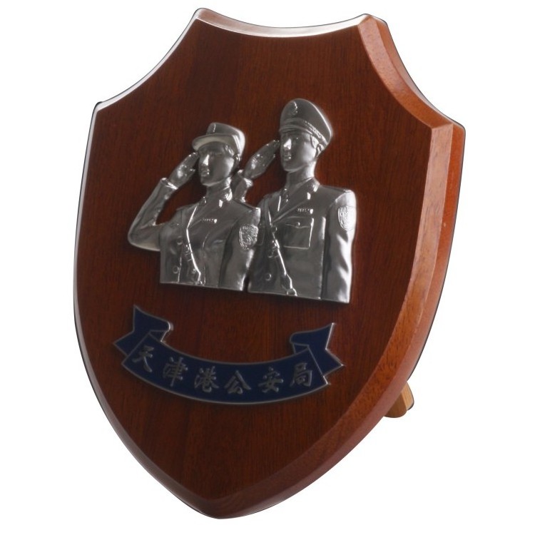 Metal Trophy Wall Award Plaques Honor Shields Sport And Wooden Plaque With Stainless Steel Plate Shield