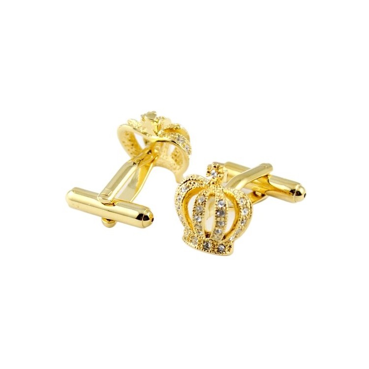 Men's Gold Plated Alloy Cufflinks with Enamel Logo Custom Metal Shirt crown Cuff Links  Brass Iron Tie Clip for Wedding