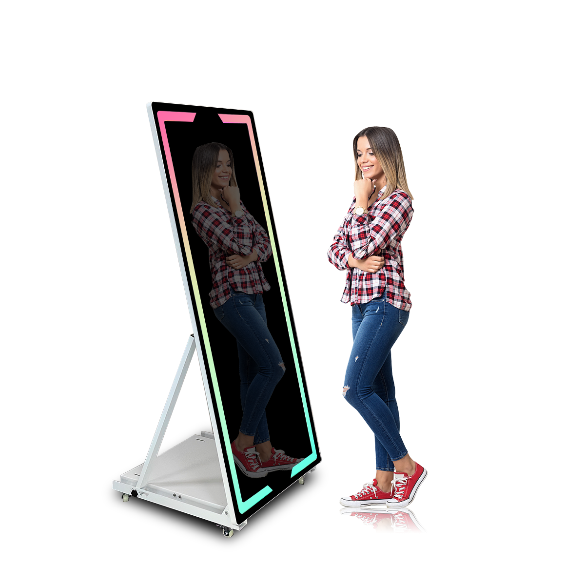 45'' mirror photo booth with camera and printer portable selfie magic mirror photo booth touch screen machine led frame kiosk