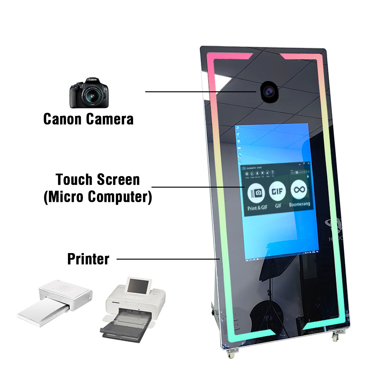 wedding events photobooth portable selfie magic mirror photo booth touch screen machine led frame kiosk with camera and printer