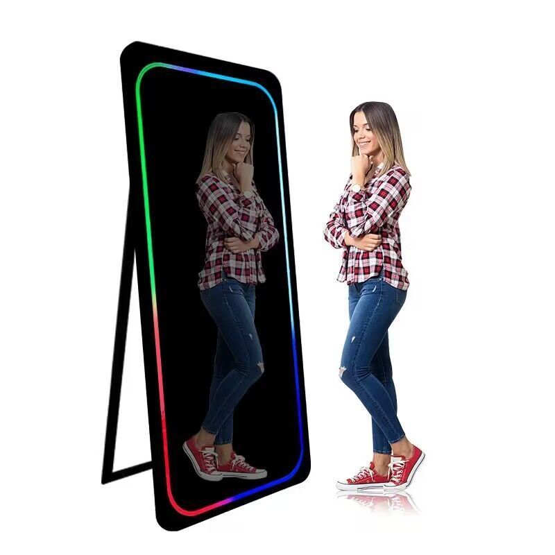 selfie circle magic mirror photo booth pbi mirror round touch led infinity vending populaire mirror roamer 65 box