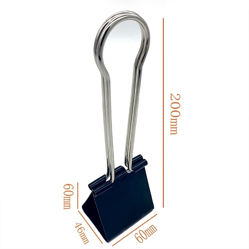 Hot Sale 60mm Huge Bulldog Clip Black Custom Stainless Steel Flat Metal Binder Clip  Paper Clips For Office Home