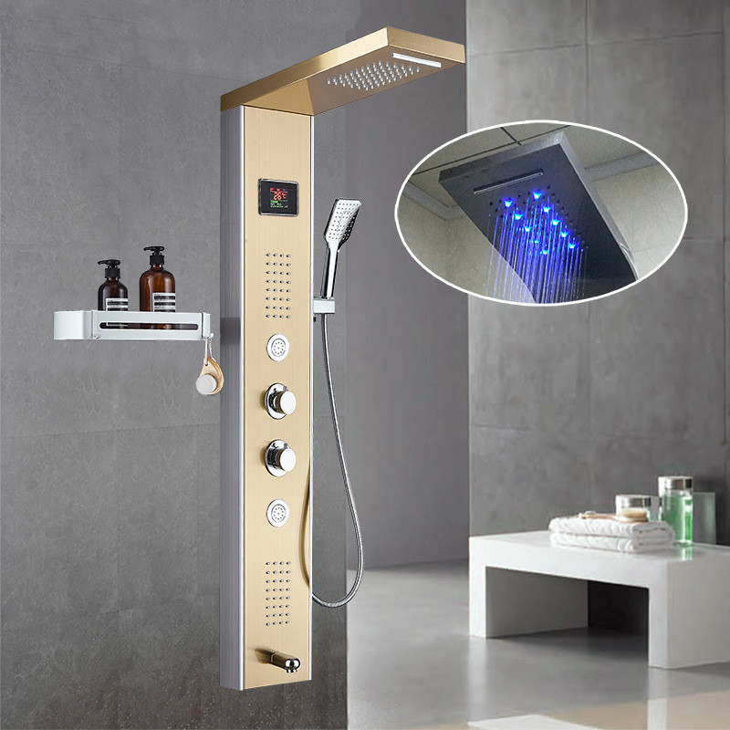 Zhejiang Luxury Modern head black wall mounted shower panel column faucet waterfall bathroom shower panel led