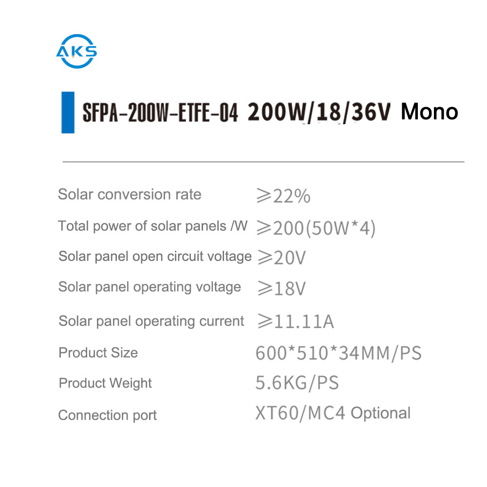 AKS Manufacture Battery Mono Solar Panel Kit 200w 18V 36V Portable Solar Panel Kit System