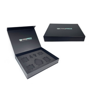 Custom black rigid paper cardboard box with customized logo and die cut EVA insert