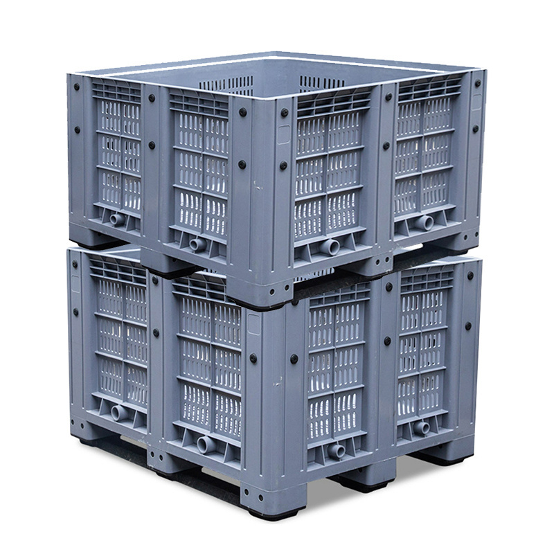 Heavy Duty Logistics 1200x760 Rigid Hdpe Plastic Solid Side Gaylord Pallet Bulk Container Box Crates With Wheels