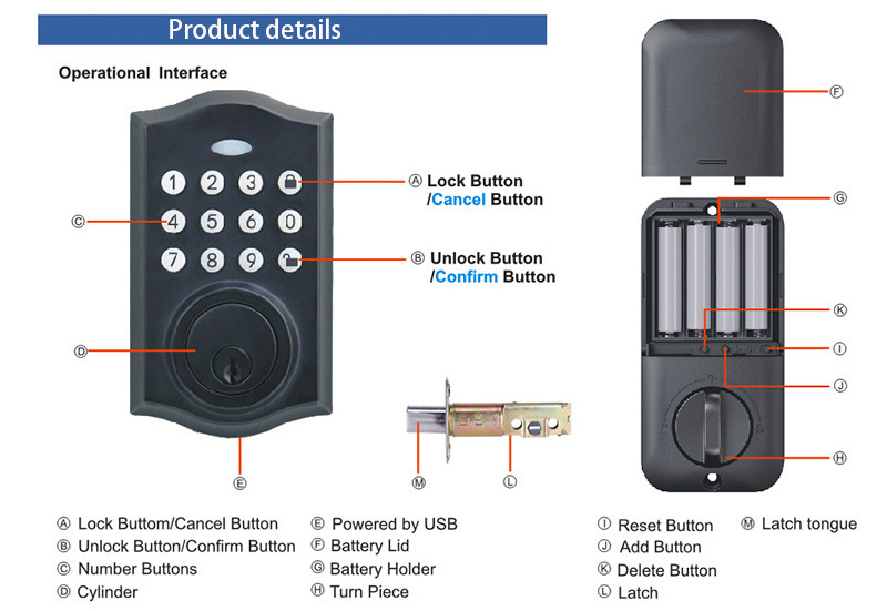 US Profile Smart Electronic Deadbolt Lock con Keys Password Digital Keypad Keyless Entry Front Door Lock