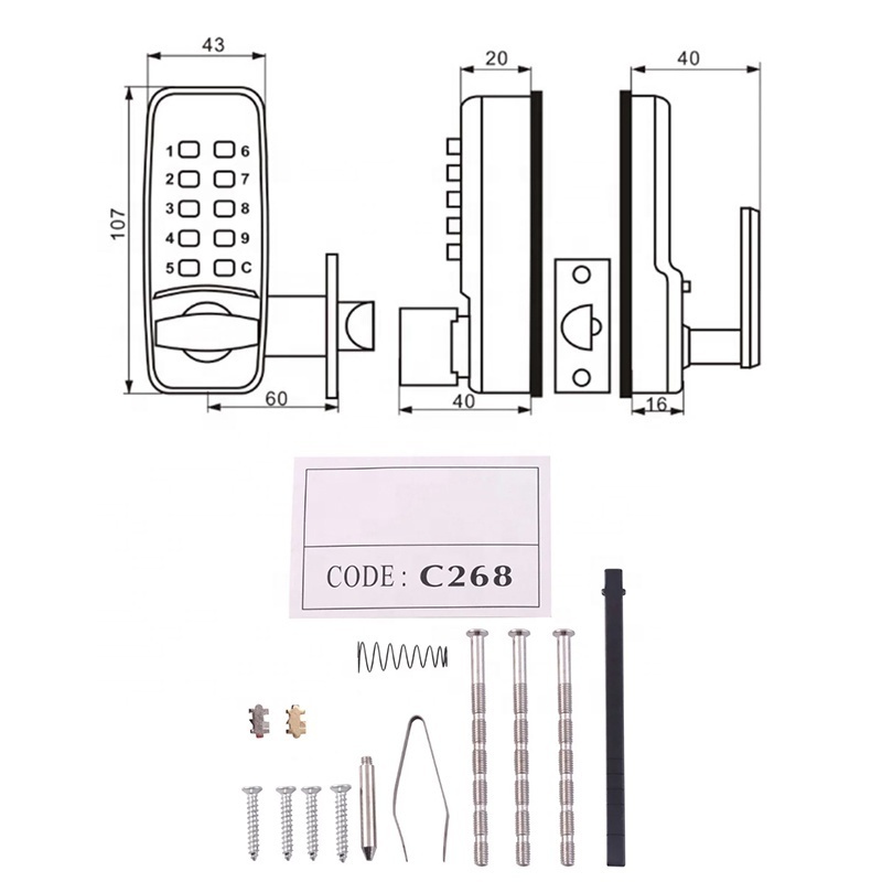 Mini Mechanical Push Button Mortise Lock Password Unlock Passage Mode Waterproof Keyless Door Entry Lock