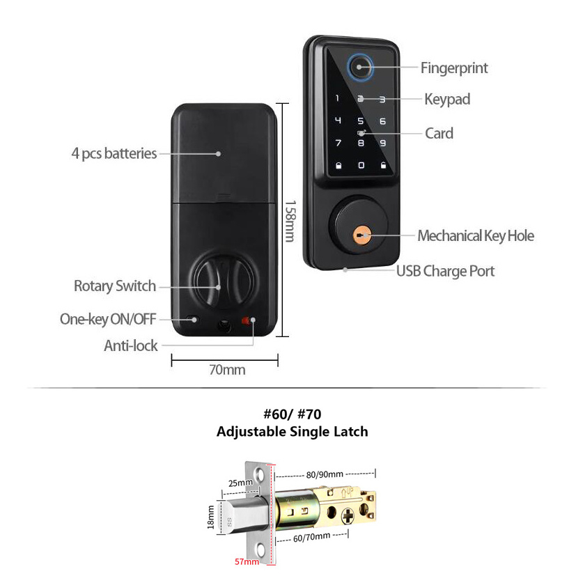 TUYA Smart Wifi Lock Or TTLOCK Security Door Lock with Keys Password keypad Intelligent Electronic Fingerprint Deadbolt Lock