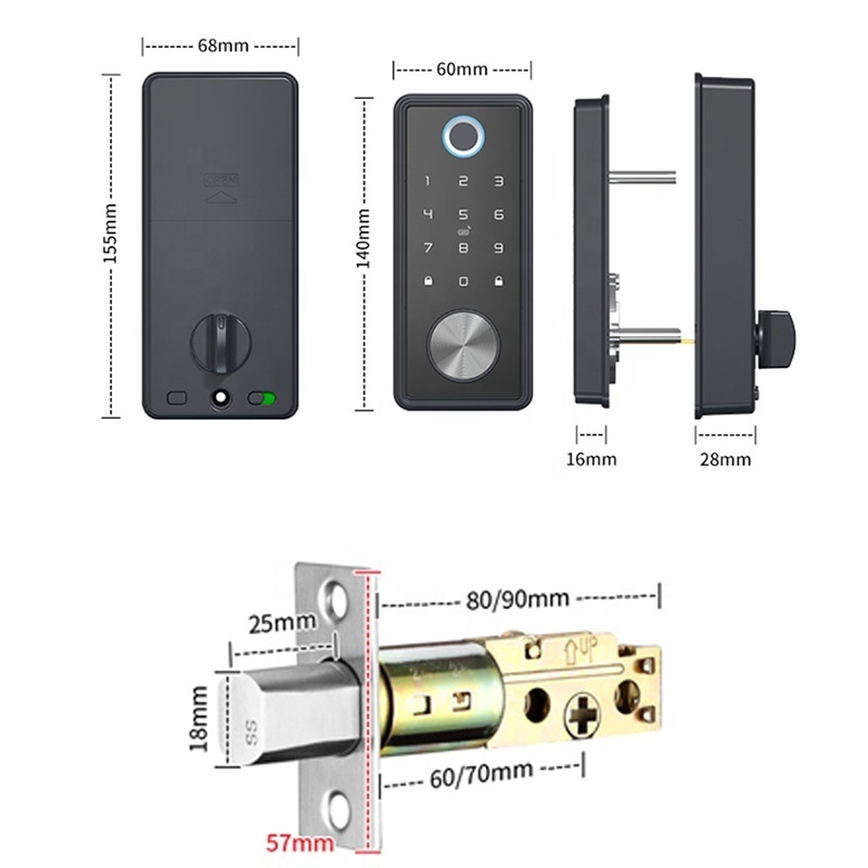 Smart Electronic Deadbolt Lock Interior Keyless Entry Door Lock with Keypad Dynamic Code TTLock Fingerprint Automatic Bolt Lock