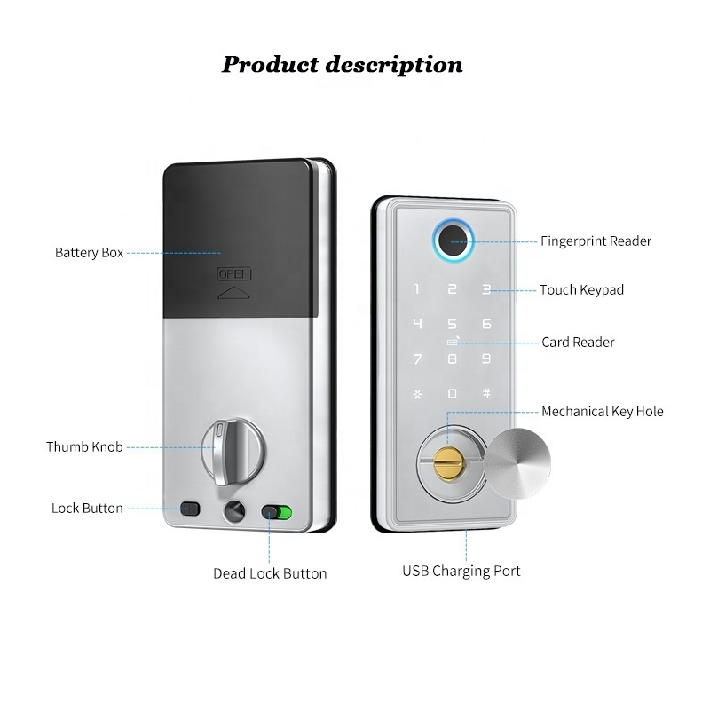 Smart Electronic Deadbolt Lock Interior Keyless Entry Door Lock with Keypad Dynamic Code TTLock Fingerprint Automatic Bolt Lock