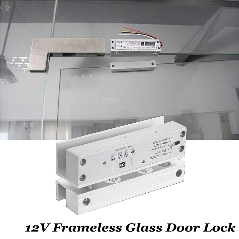 12V Glass Door Bolt Lock With NO NC COM Access Control System Drill Free Electric Lock For Frameless Full-Glazed Glass Doors