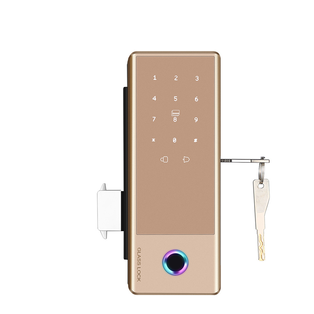 Slide Lock For Full Glazed Glass Frameless DOuble Glass Door Tuya Smart Wifi Remote Unlock Fingerprint Digital Security Lock