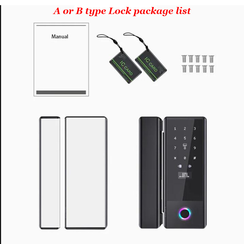 Slide Lock For Full Glazed Glass Frameless DOuble Glass Door Tuya Smart Wifi Remote Unlock Fingerprint Digital Security Lock