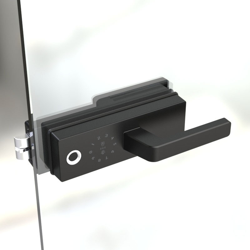 Intelligent Fingerprint Handle Lock For Single Open Glass Door To Replace Old Glass Lock