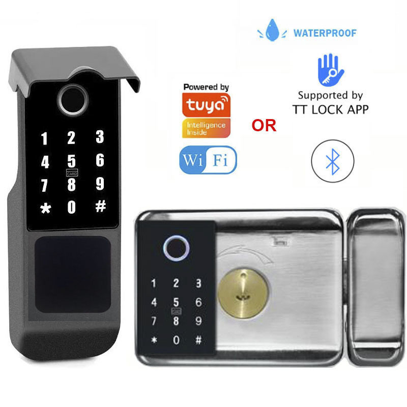 Double Side Keypad Tuya Smart Wifi Door Lock AA Batteries or 12V Intercom COmpatible Waterproof External Outdoor Gate Lock