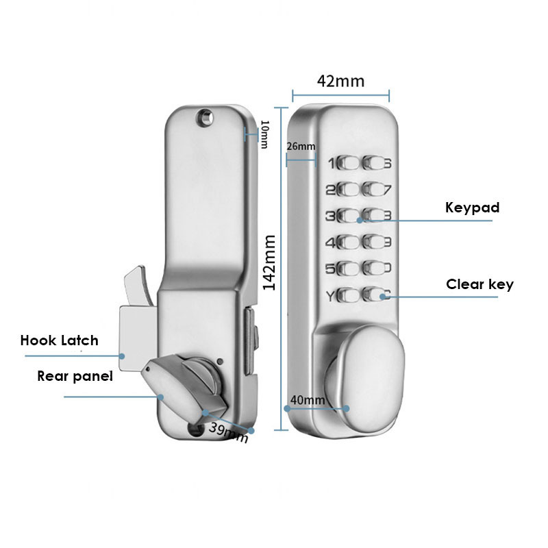 Weatherproof Mechanical Door Lock With Keypad Keyless Entry Combination Lock for Aluminum Sliding Glass or Wooden Door