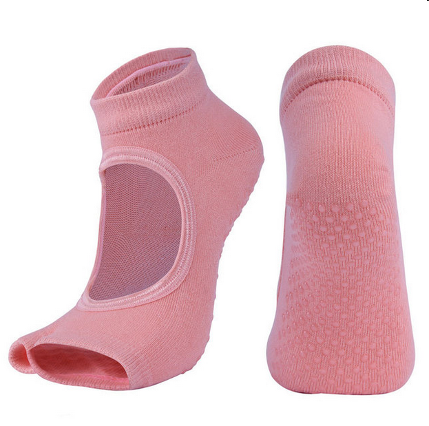 Pilates Open Toe Yoga Socks Custom Cotton Knitted Toeless Yoga Socks Half Toe Ankle Grip Socks