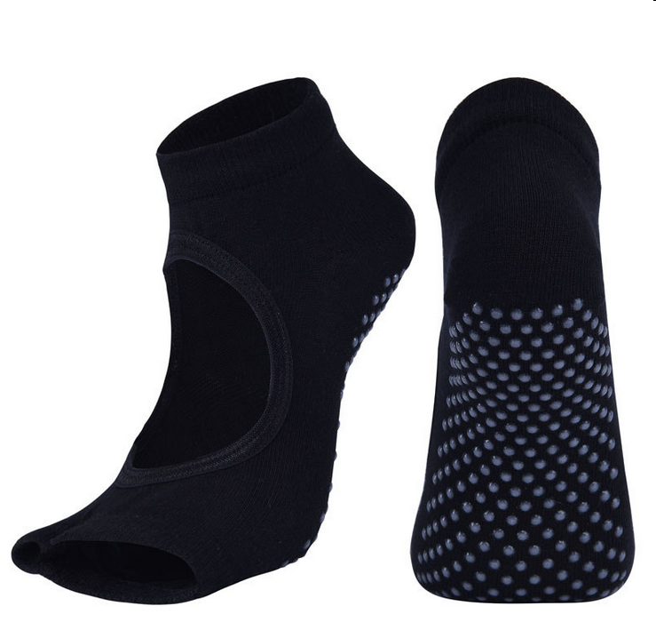 Pilates Open Toe Yoga Socks Custom Cotton Knitted Toeless Yoga Socks Half Toe Ankle Grip Socks