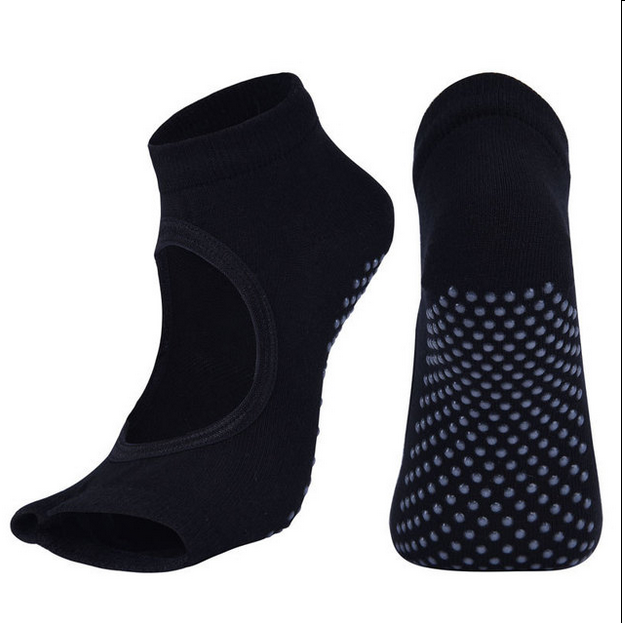 Pilates Open Toe Yoga Socks Custom Cotton Knitted Toeless Yoga Socks Half Toe Ankle Grip Socks