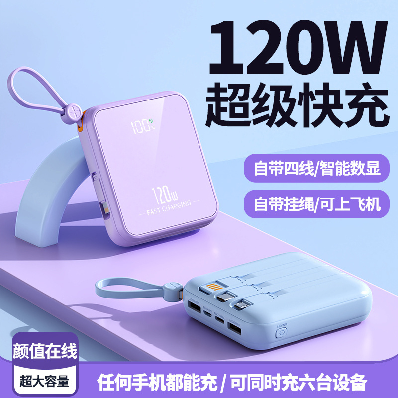 Built-in Cables 20000mah Power Bank Fast Charge Portable Universal Powerbank Led Light Type C Android For Iphone 13 14 Pro Max