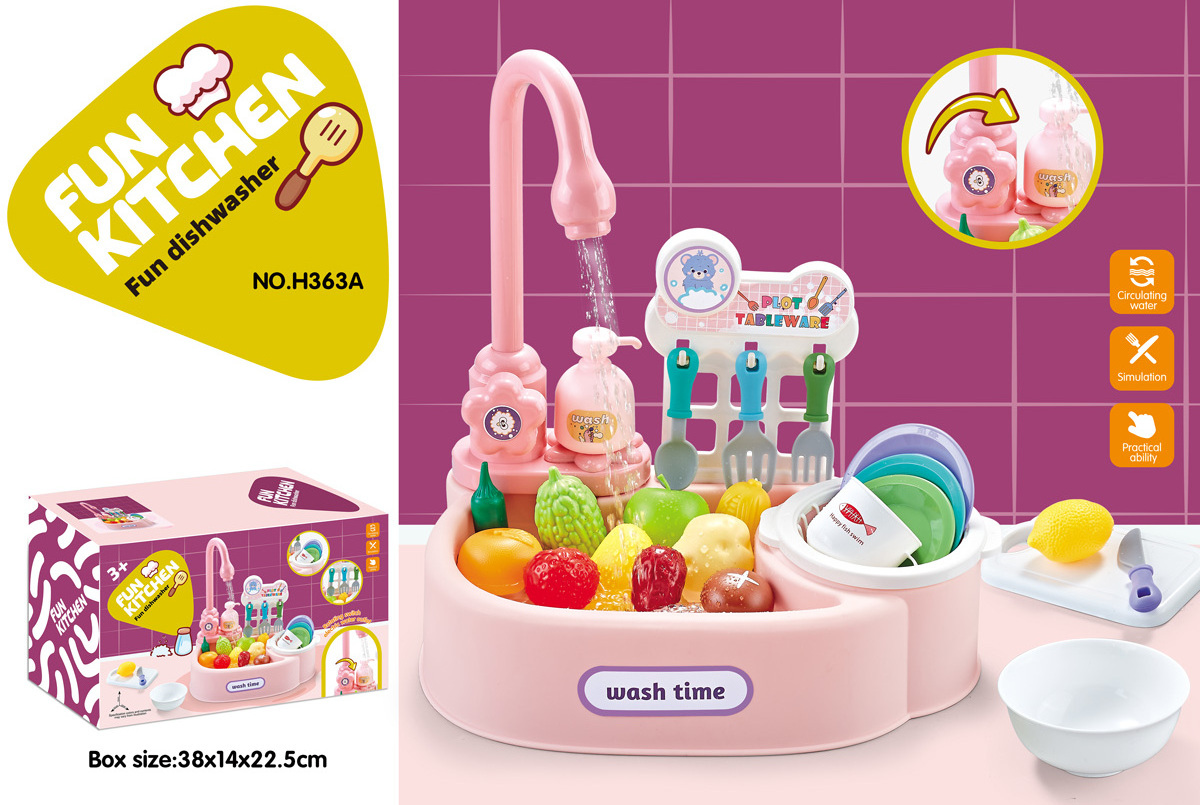 Pretend Role Play Kitchen Toys Set with Upgraded Working Faucet and Dishes Play set Kids Pretend Play Kitchen Sink Toys