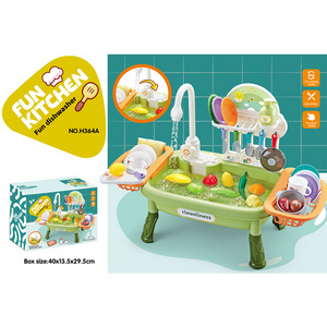 Pretend Role Play Kitchen Toys Set with Upgraded Working Faucet and Dishes Play set Kids Pretend Play Kitchen Sink Toys