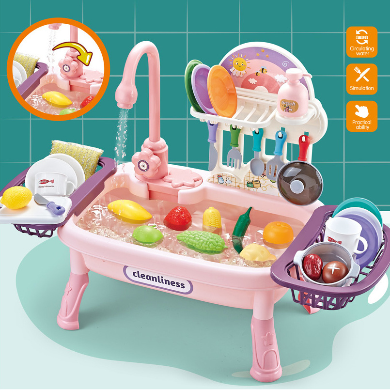 Pretend Role Play Kitchen Toys Set with Upgraded Working Faucet and Dishes Play set Kids Pretend Play Kitchen Sink Toys