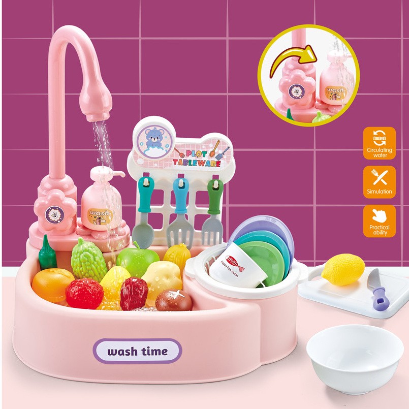 Pretend Role Play Kitchen Toys Set with Upgraded Working Faucet and Dishes Play set Kids Pretend Play Kitchen Sink Toys