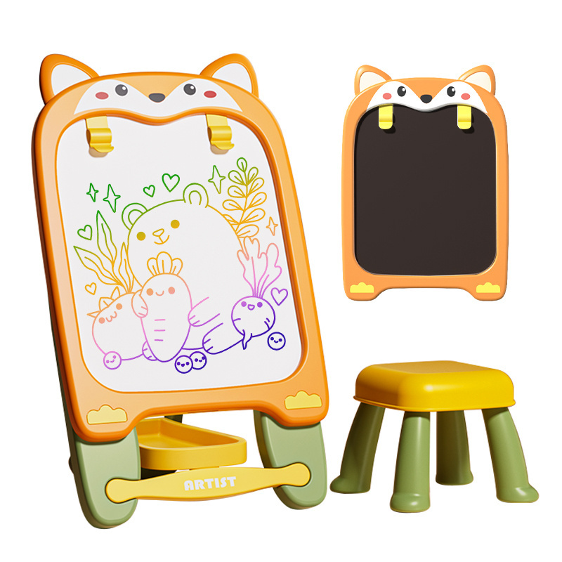 Double Drawing Board with Painting Accessories Blackboard Home School Supplies Height-Adjustable Standing Art Easel for Toddler