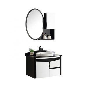 2018 black pvc bathroom cabinet with oval mirror round basin