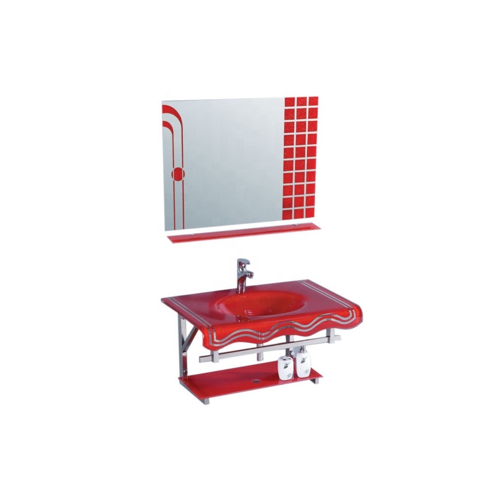 South American hot sale wall-mounted red sink bathroom glass basin