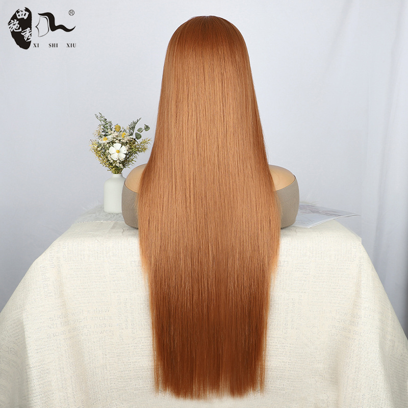 XISHIXIU 13x4 Pre Plucked with Baby Hair Synthetic Lace Front Wigs 28 Inch Brown Color Fluffy Long Straight Wig for Black Women