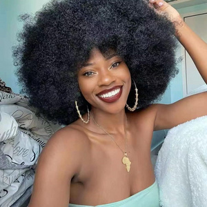 16" Women's Short Afro Kinky Curly Synthetic Wig Brown Wigs for Black Women Large Bouncy and Soft Natural Premium Synthetic Hair