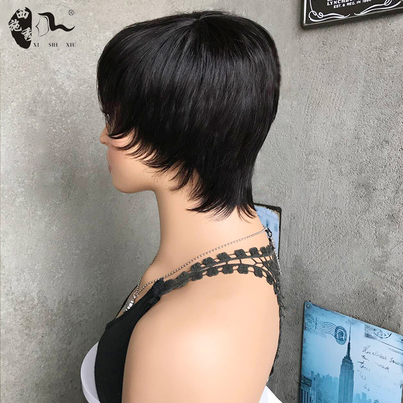 Short Pixie Cut Human Hair Wigs Black Color Wholesale Cheap Price Full Machine Straight Wig for Women 100% Remy Wig XISHIXIU