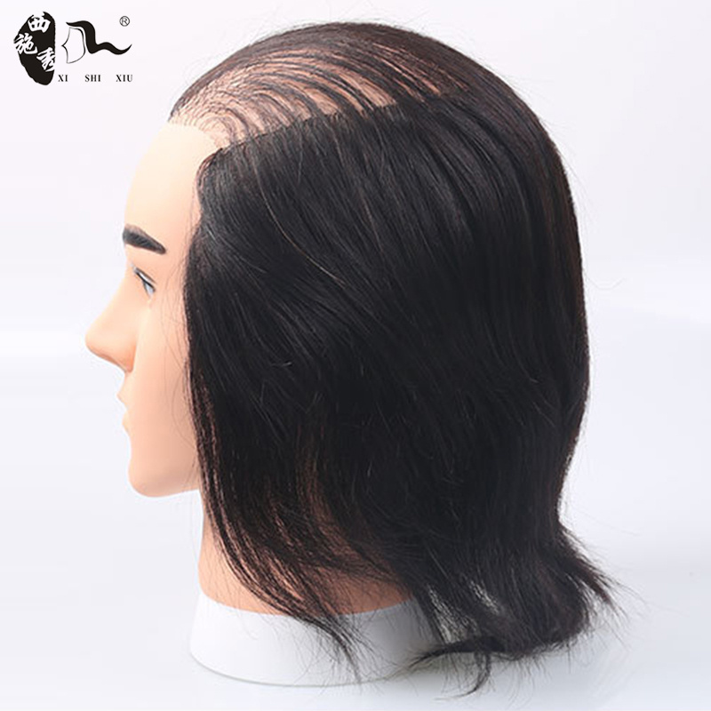 Training Head with the Human Hair Bald in the Middle Barber Practice Hairdressing Wig Display Male Mannequin Heads