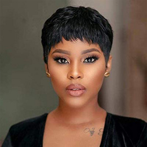 Short Pixie Cut Human Hair Wigs Black Color Wholesale Cheap Price Full Machine Straight Wig for Women 100% Remy Wig XISHIXIU