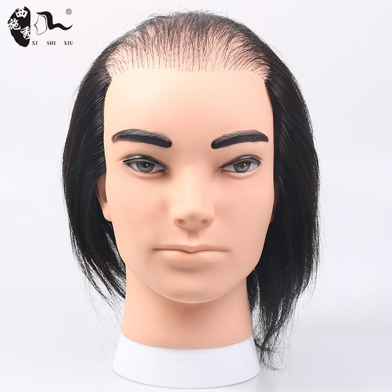 Training Head with the Human Hair Bald in the Middle Barber Practice Hairdressing Wig Display Male Mannequin Heads