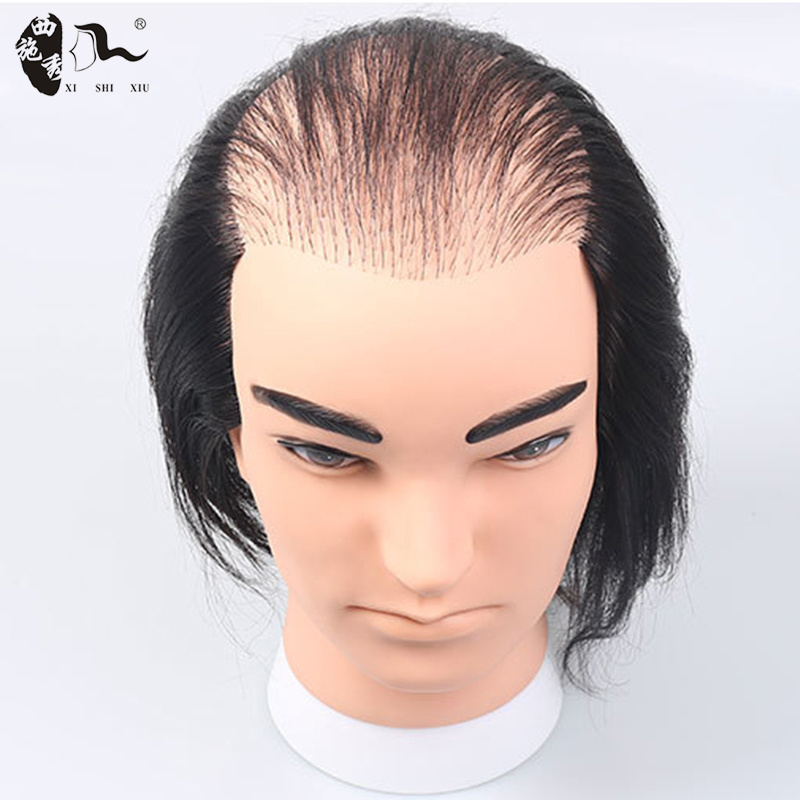 Training Head with the Human Hair Bald in the Middle Barber Practice Hairdressing Wig Display Male Mannequin Heads