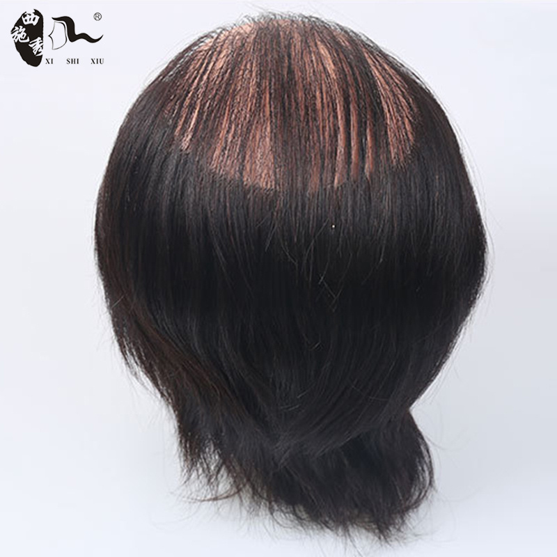 Training Head with the Human Hair Bald in the Middle Barber Practice Hairdressing Wig Display Male Mannequin Heads