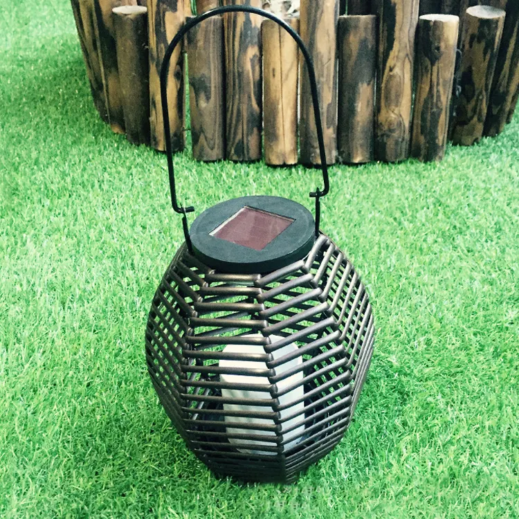 Wholesale outdoor bamboo rattan Lamp waterproof rechargeable with solar panels camping solar hanging lantern