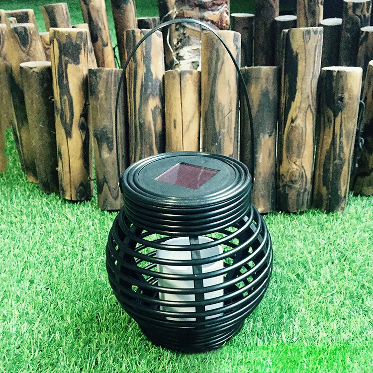 Wholesale outdoor bamboo rattan Lamp waterproof rechargeable with solar panels camping solar hanging lantern