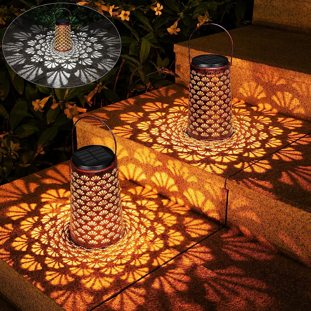 Christmas Solar Lanterns Outdoor Waterproof Halloween Hanging Lantern Decorative Metal Outdoor Garden Landscape Lights