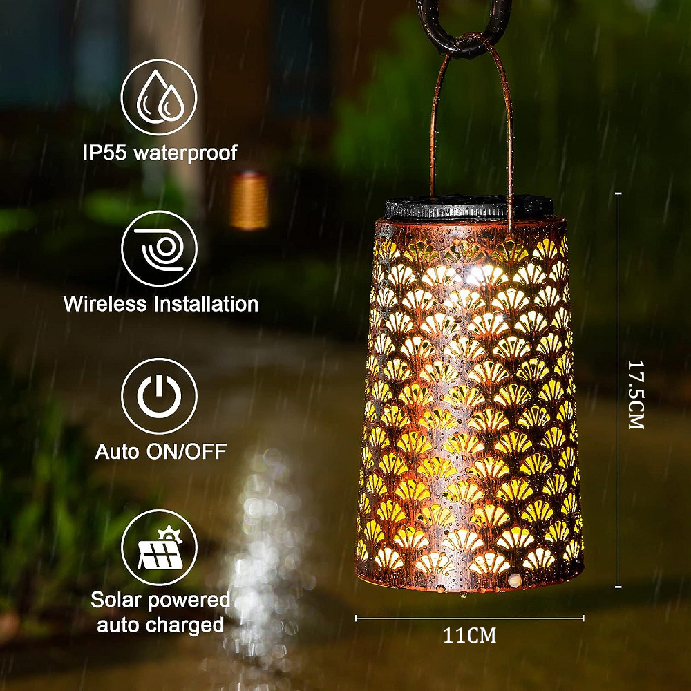 Christmas Solar Lanterns Outdoor Waterproof Halloween Hanging Lantern Decorative Metal Outdoor Garden Landscape Lights