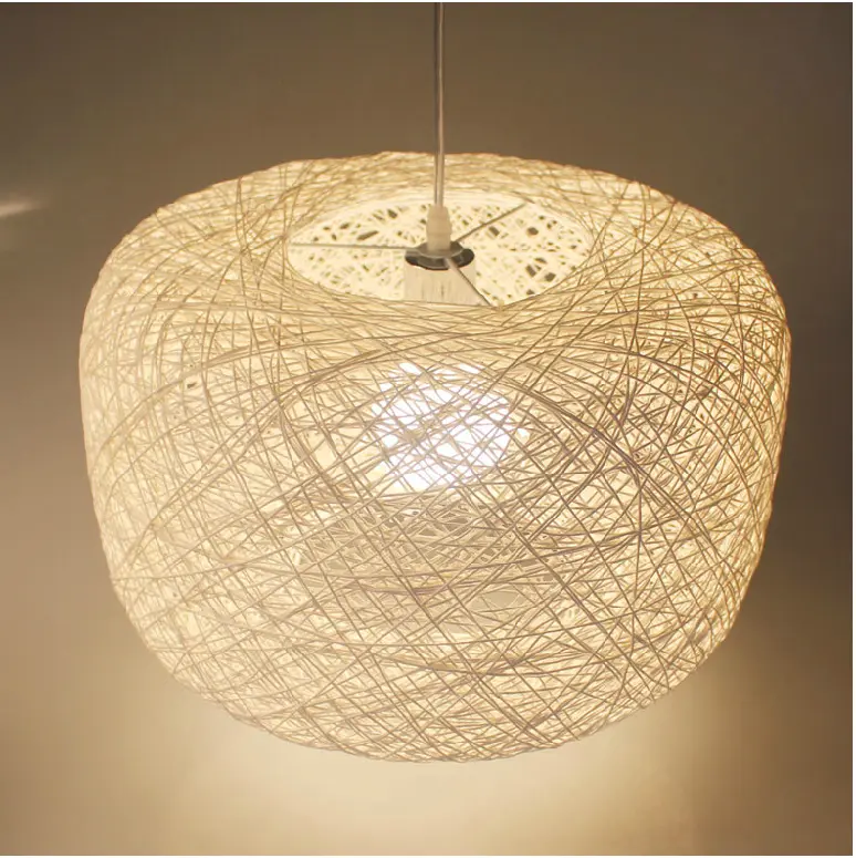 Modern white lattice wicker rattan shade doughnut design handwoven ceiling pendant light