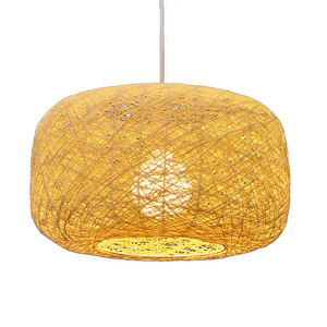 Modern white lattice wicker rattan shade doughnut design handwoven ceiling pendant light