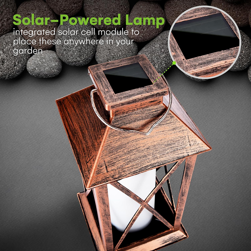 Outdoor Garden Lantern with Solar Candle Matte Black or Bronze Metal Waterproof Solar Flame Lanterns