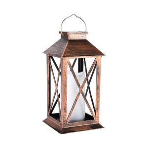 Outdoor Garden Lantern with Solar Candle Matte Black or Bronze Metal Waterproof Solar Flame Lanterns